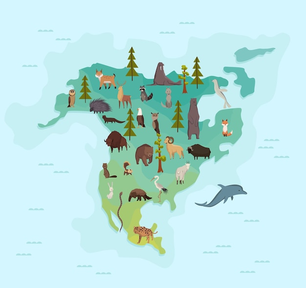 Animal map of north america