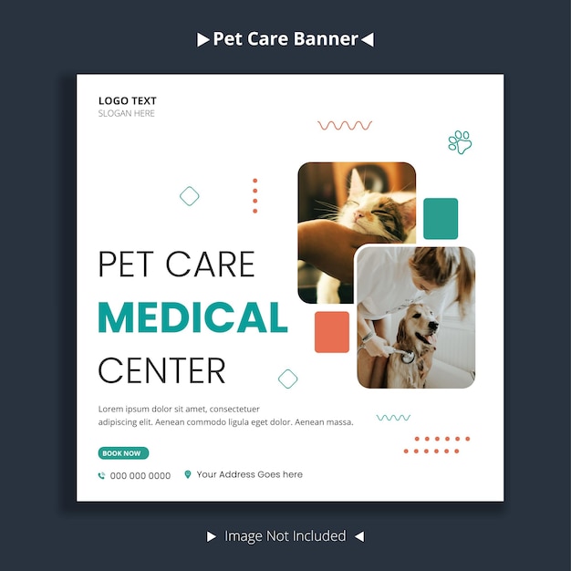 ベクトル 動物医療センターのソーシャルメディアとウェブバナーテンプレート