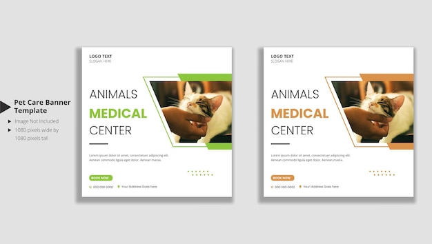 Post sui social media del centro medico per animali e modello di banner web