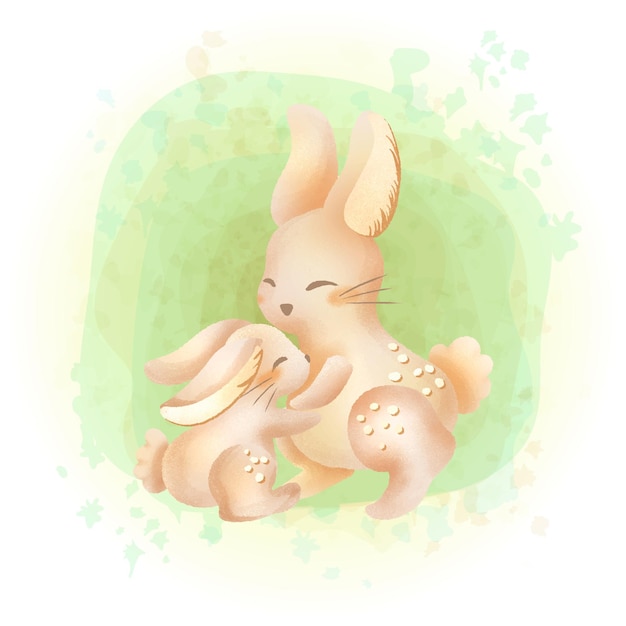 Animal Mother and Baby Rabbit in Watercolor Style for Mother's Day Celebration