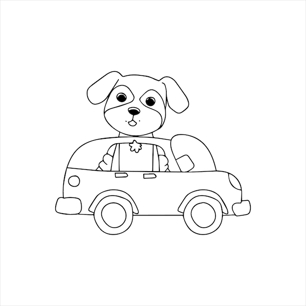 Animal outline for cute dog on a car vector