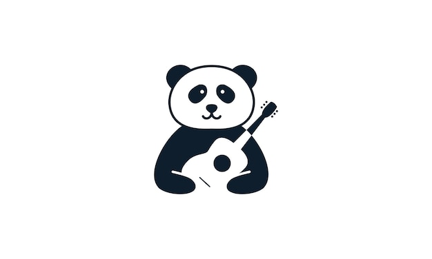 Panda animale felice carino con il design dell'icona vettoriale del logo della musica per chitarra