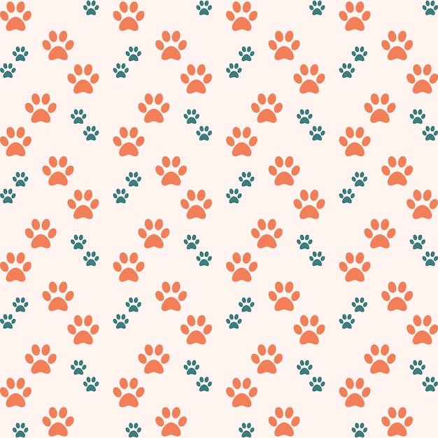 Animal Paw icon trendy orange repeating pattern cute colorful vector illustration background