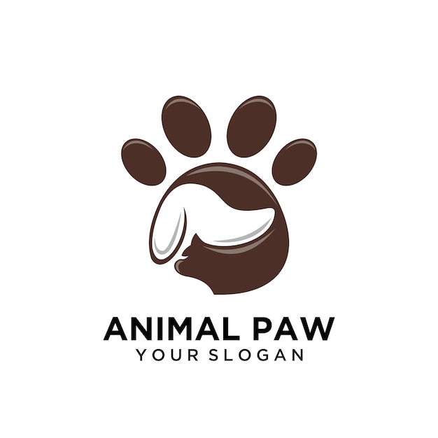 Il design del logo della zampa di animale si combina con cane e gatto