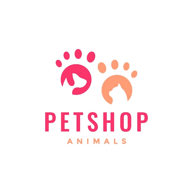 Animal pets cat dog paw feminine mascot logo design vector