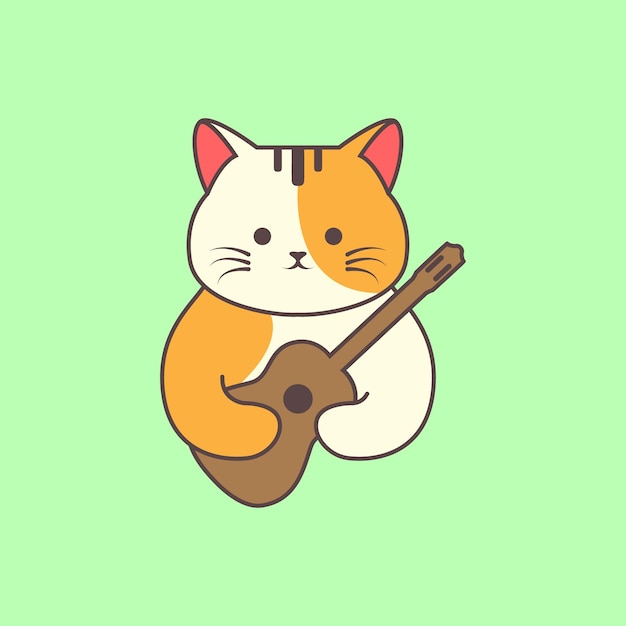 Животные домашние животные кошка гитара музыка талисман мультфильм современный дизайн логотипа вектор