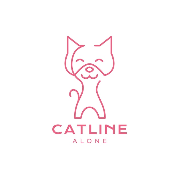 동물 애완 동물 고양이 새끼 고양이 혼자 라인 아트 미니멀한 현대 로고 디자인 벡터