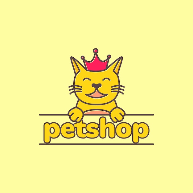 Animal pets cat kitten crown king pet shop mascot cartoon cute logo design vector