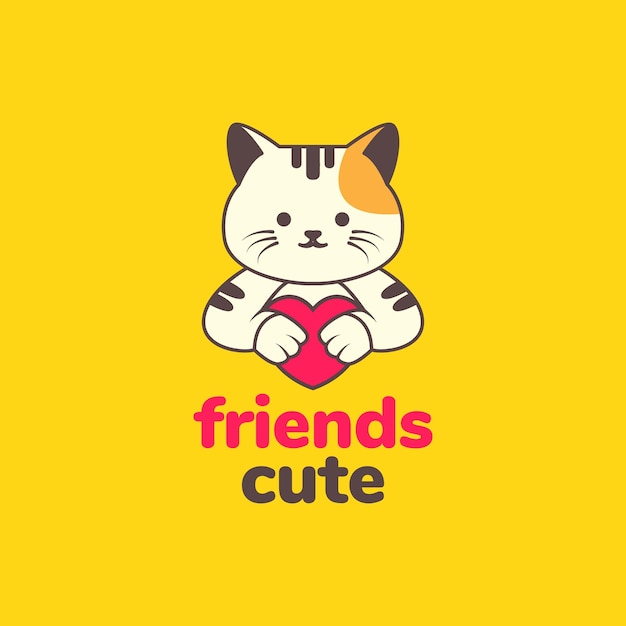 Animal pets cat kitten heart love cute cartoon mascot logo design vector