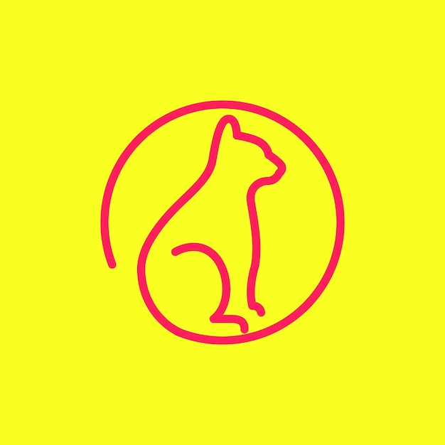 動物ペット猫キティ子猫長い尾円幾何学的なモダンなシンプルなロゴ デザイン ベクトル