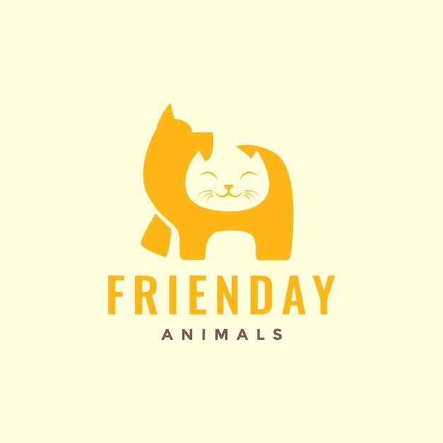 Animali domestici cane e gatto piatto mascotte moderno logo design vettoriale