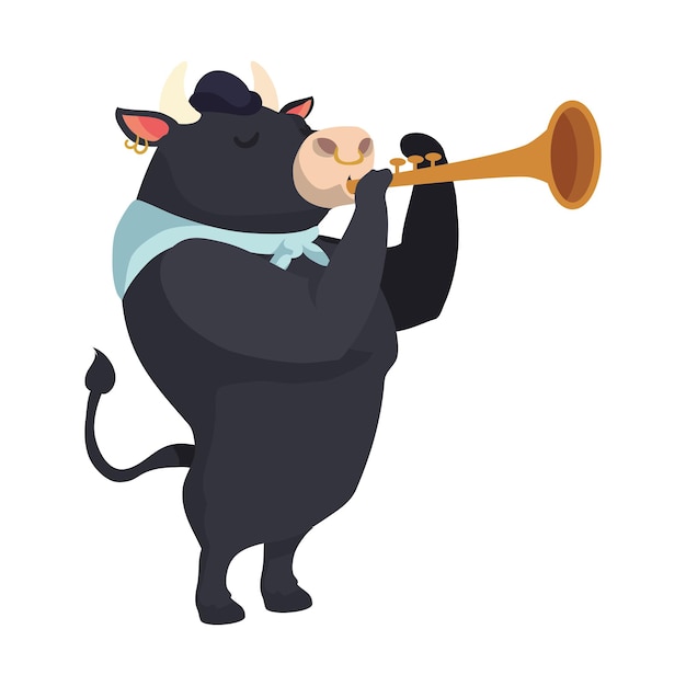 animal playing instrument bull with trumpet