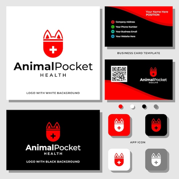 Дизайн логотипа здоровья животного в кармане с шаблоном визитной карточки