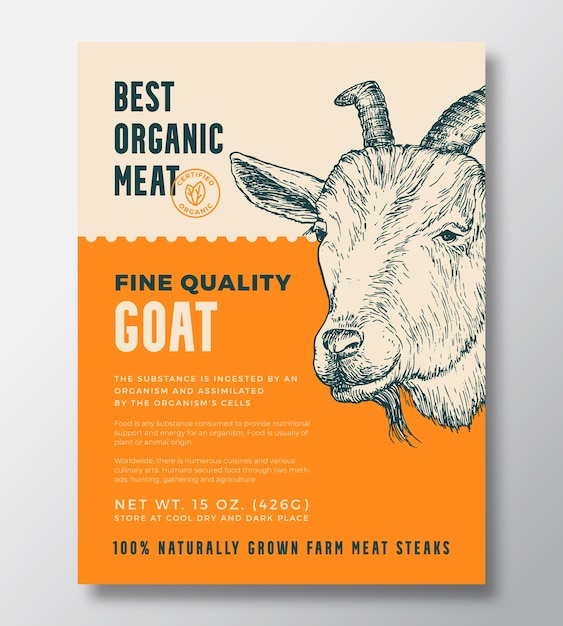 Animal portrait organic meat abstract vector packaging design or label template farm grown steaks ba...