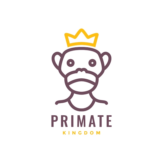 Animal primate ape monkey crown cartoon mascot line art logo design vector