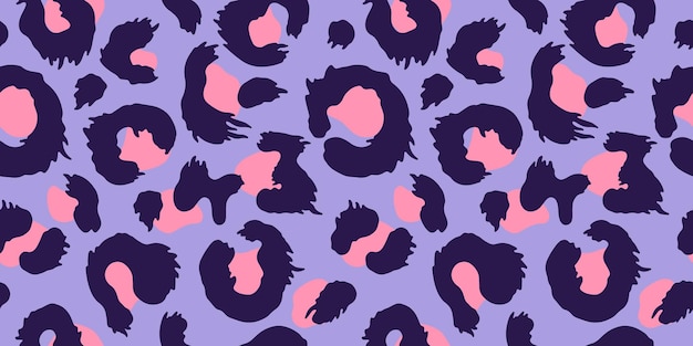 Animal print purple leopard vector seamless pattern in the style of doodles hand drawn