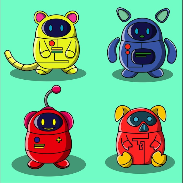 Animal robot icon pack vector set
