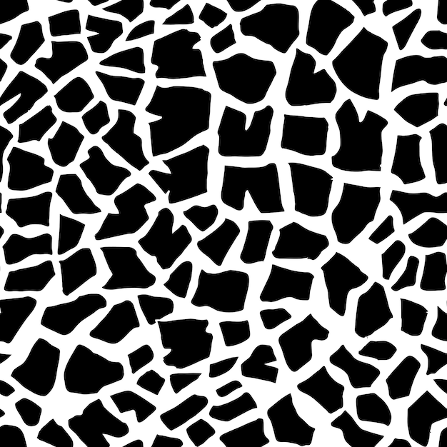 Animal seamless patterns. Giraffe are made in black ink, isolated on white background.