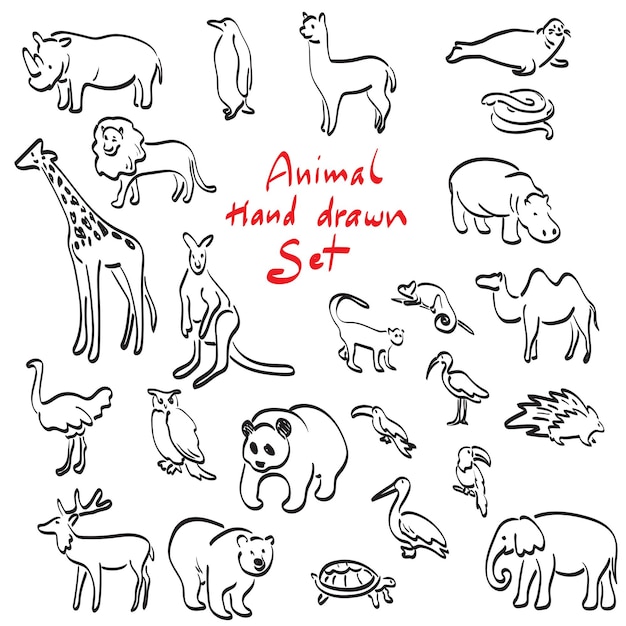 animal set illustration vector hand drawn isolated on white background line art