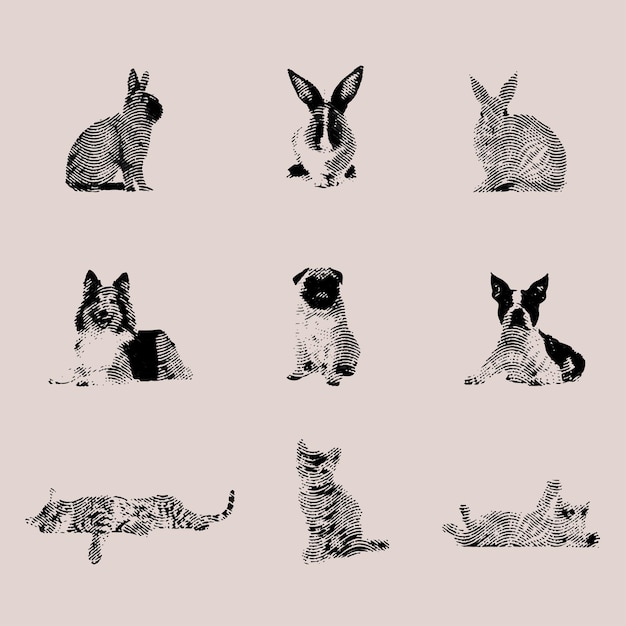 Vector animal set with print effect