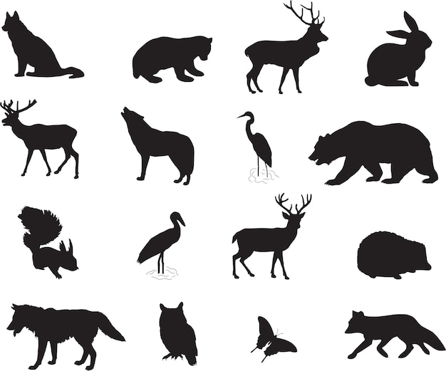 Vector animal silhouette vector set