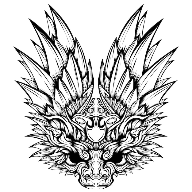 animal tattoo wearing premium indian headdress vector