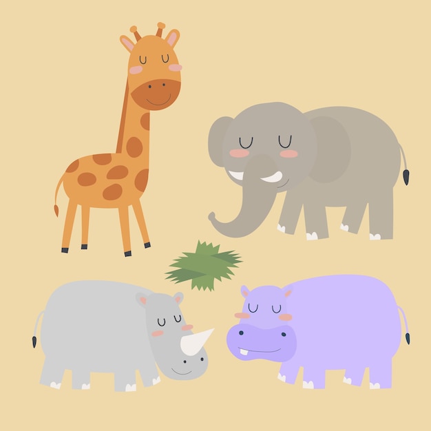 Vector animal vector collection giraffe elephant rhino hippo