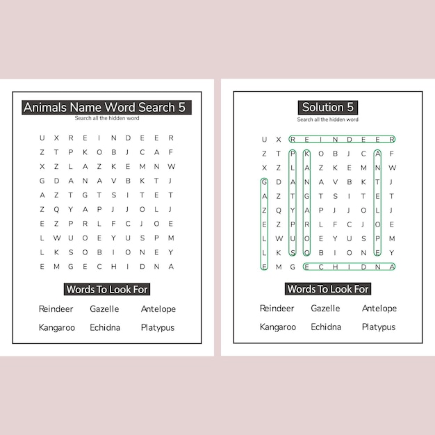Animal word search KDP interior puzzle activity book for kids