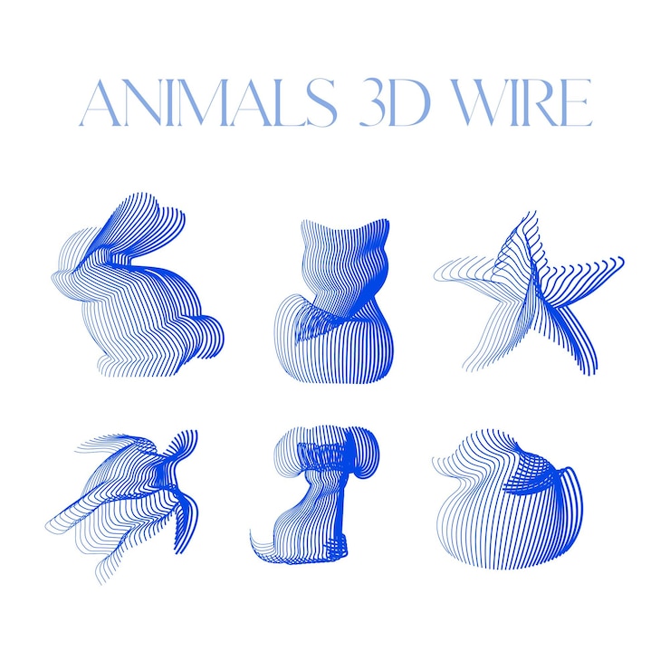 Vector animals 3d blue wire design for templates
