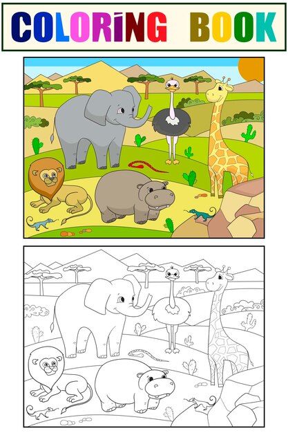 Animals of africa savanna coloring vector for adults