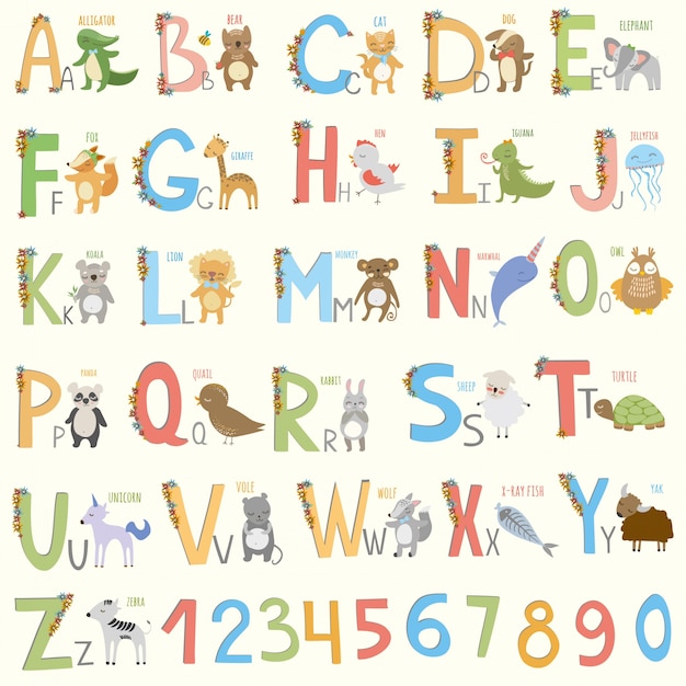 Vettore disegno animali alfabeto