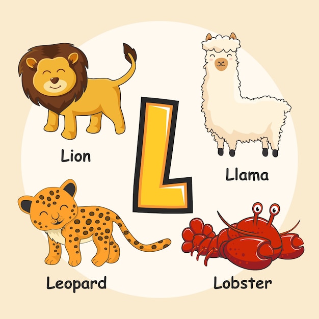 Premium Vector | Animals alphabet letter l