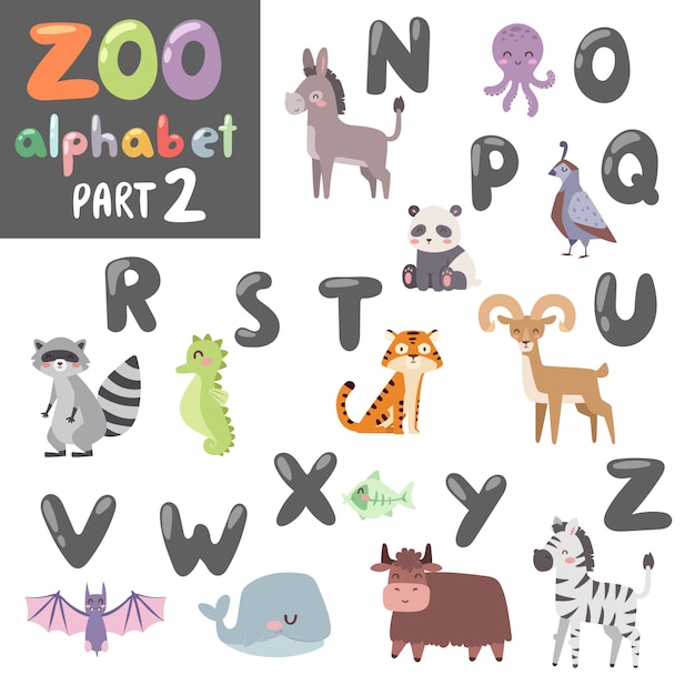 Animals alphabet symbols and wildlife animals font alphabet