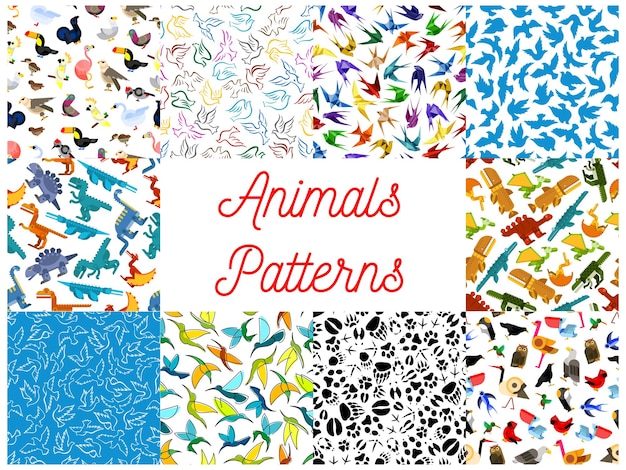 동물과 새 원활한 패턴 세트