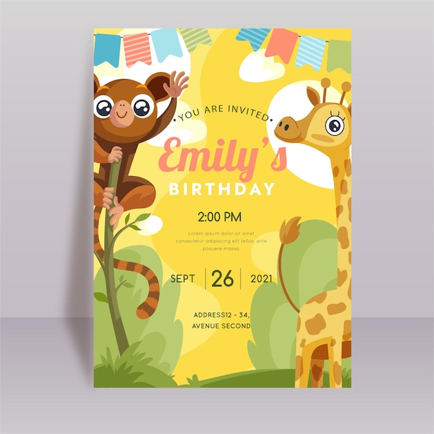 Vector animals birthday invitation template