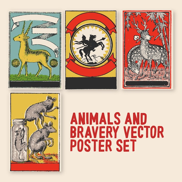 Vettore set di poster vettoriali per animali e coraggio