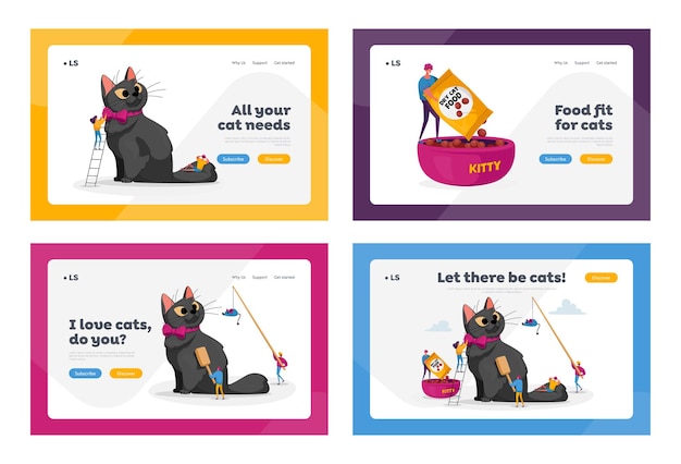 Vector animals care landing page template set