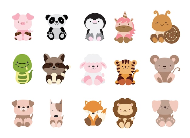 Vector animals cartoon bundle, big collection of decorative for kids, baby characters, ,card.vector