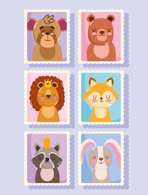동물 만화 우표 메일 우표 세트