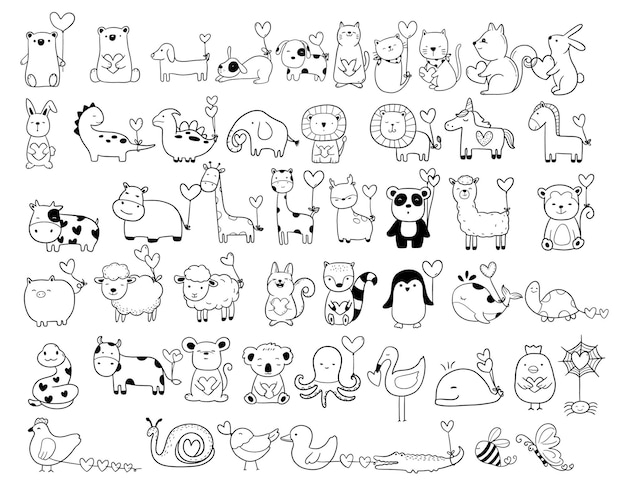 Vector animals cartoon with valentine big collection of decorative vector illustration