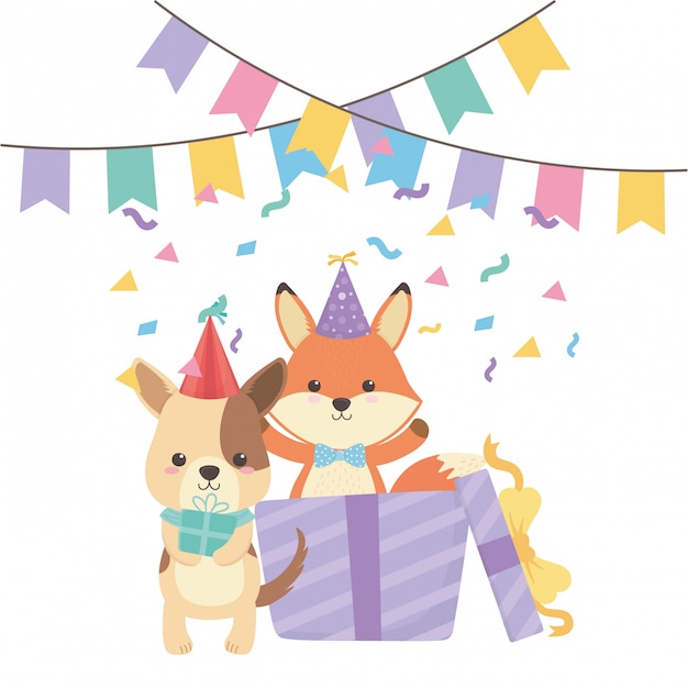 Vector animals cartoons with happy birthday