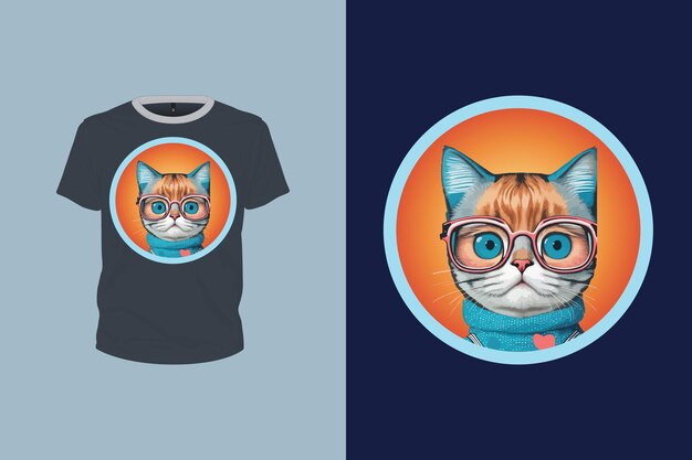 animals cat illustration with sunglasses for tshirt design editable print ready vector file