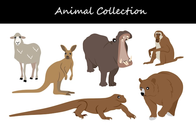 Animals collection isolated on white background Flat style vector illustration