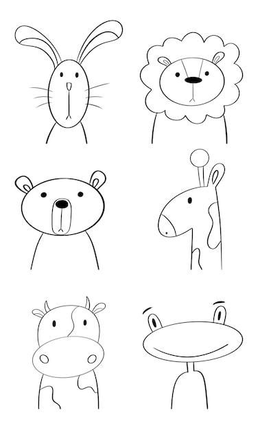 Vector animals collection simple set of animal characters bunny lion bear giraffw cow frog