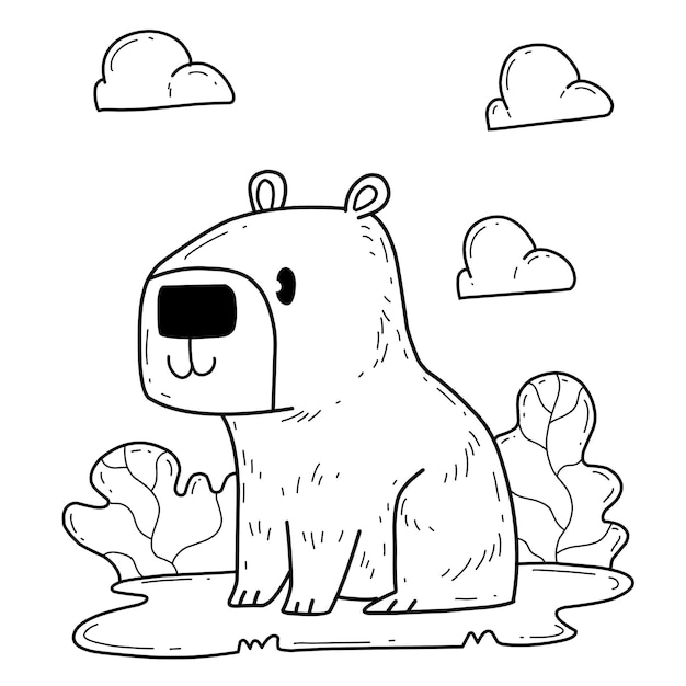 Capybara Animal Isolated Coloring Page for Kids 19979743 Vector