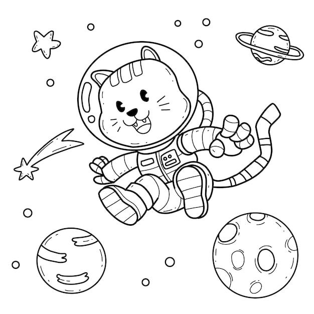 Animals coloring book alphabet isolated on white background vector cartoon cat astronaut