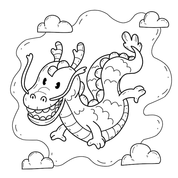 Animals coloring book alphabet Isolated on white background Vector cartoon chinese dragon