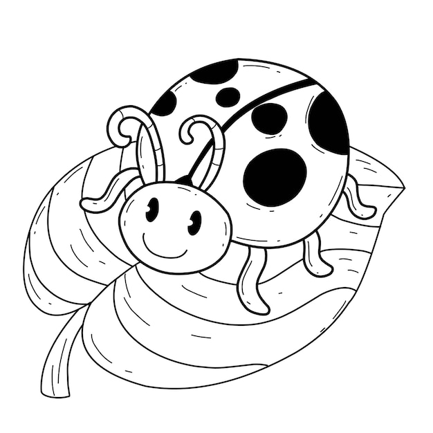 Animals coloring book alphabet Isolated on white background Vector cartoon ladybug