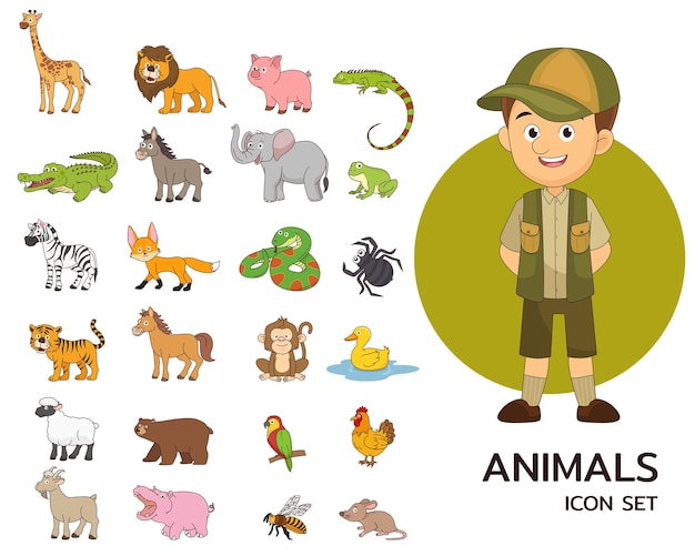 Animals concept flat icons.