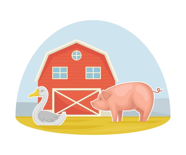 Vettore animali in azienda come allevamento di bestiame domestico e risorsa naturale utilizzando l'illustrazione vettoriale